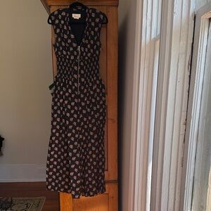 Anthropologie Black Floral Zip-Front Jumpsuit